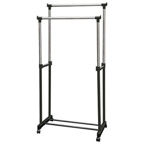 Portant à vêtements en métal 2 barres roulettes 32x80x162cm 78284 kipit
