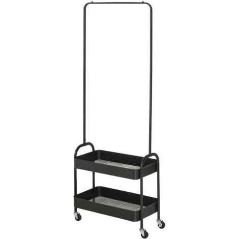 Portant à vêtements en métal avec étagère à chaussures, mobile, autoportant, noir