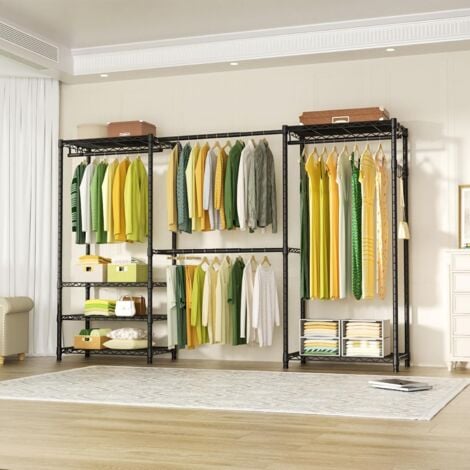 LUCKZON Portant à vêtements en métal robuste avec étagères réglables en hauteur, autoportant, 23035180cm, capacité jusqu'à 394 kg, Noir