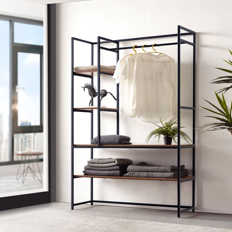 Portant à vêtements Horgau métal mdf 180 x 120 x 40 cm noir effet noyer [en.casa]