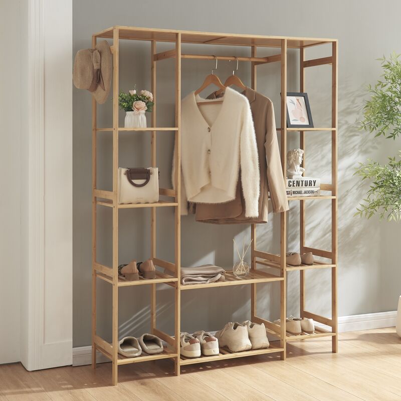 Portant à vêtements Ilomantsi bambou 165 x 122 x 35 cm naturel [en.casa]