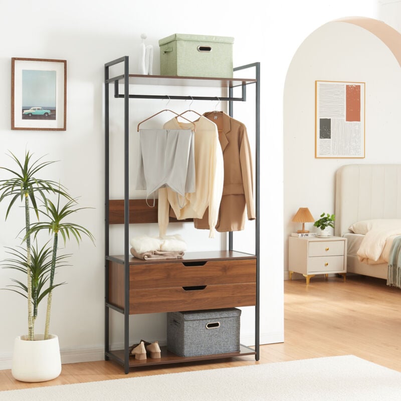 Portant à vêtements Larem avec 2 tiroirs 180 x 84 x 40 cm noir effet noyer [en.casa]