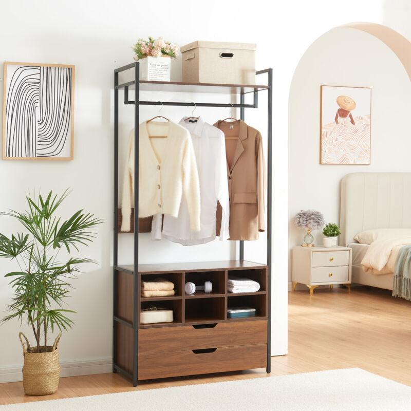 Portant à vêtements Larem avec 6 compartiments 180 x 84 x 40 cm noir effet noyer [en.casa]