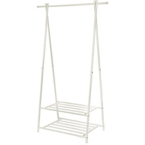 SONGMICS Portant à vêtements, Penderie à vêtements, Portemanteau avec 2 étagères de Rangement pour Chaussures, boîte, Cadre métallique, Gain de Place, pour Chambre, entrée, Bureau, Blanc HSR05W