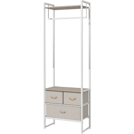 Portant à vêtements, porte-manteau d'entrée avec 3 tiroirs en tissu et une étagère de rangement, 58,5 x 30 x 178 cm, naturel