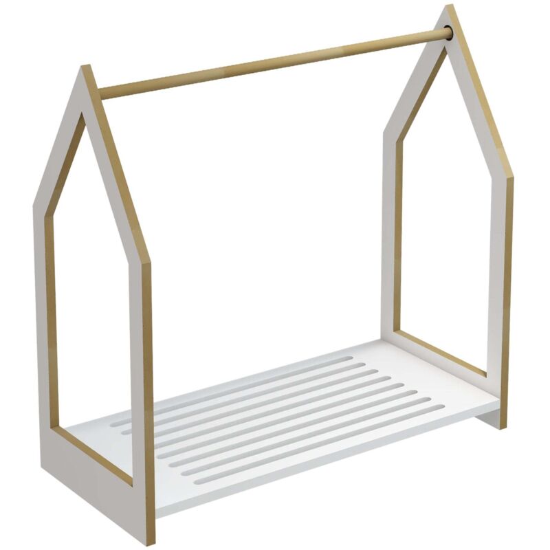 Portant à vêtements portemanteau porte-vêtements penderie dressing ouvert de forme cabane pour enfant 78 x 75 x 35 cm blanc