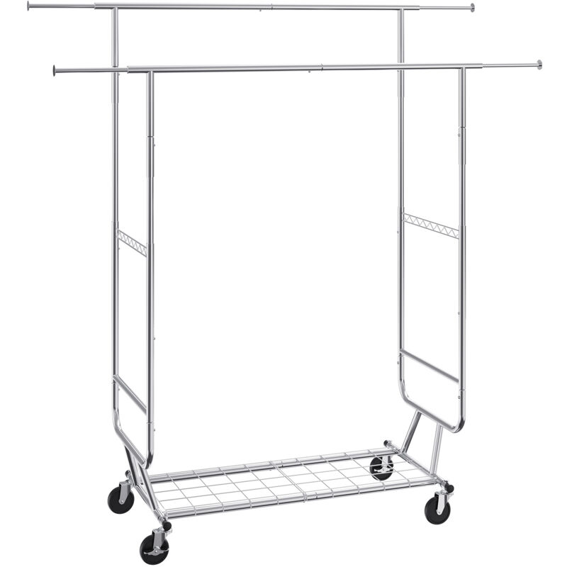 Portant à vêtements robuste Mophorn double tringle de suspension réglable avec rangement inférieur, longueur extensible, capacité de 600 lb, idéal