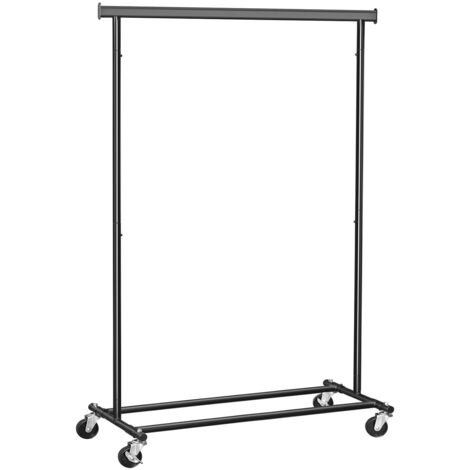 Portant à Vêtements Robuste, Portemanteau sur Roulettes, Capacité de Charge 90 kg, Longueur réglable, Mobile, Noir/Argenté