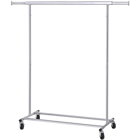 Portant à Vêtements Robuste, Portemanteau sur Roulettes, Capacité de Charge 90 kg, Longueur réglable, Mobile, Noir/Argenté