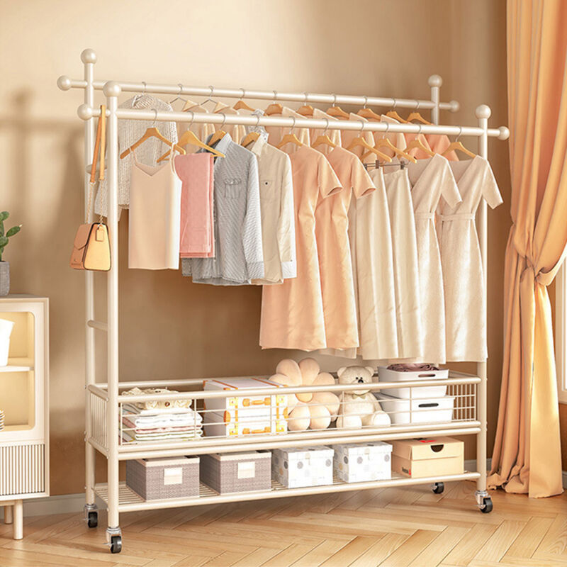 Portant à vêtements avec 2 tringles de Suspension, Portant vetement solide multifonctionnel en métal avec roulettes, adapté à la chambre et au salon