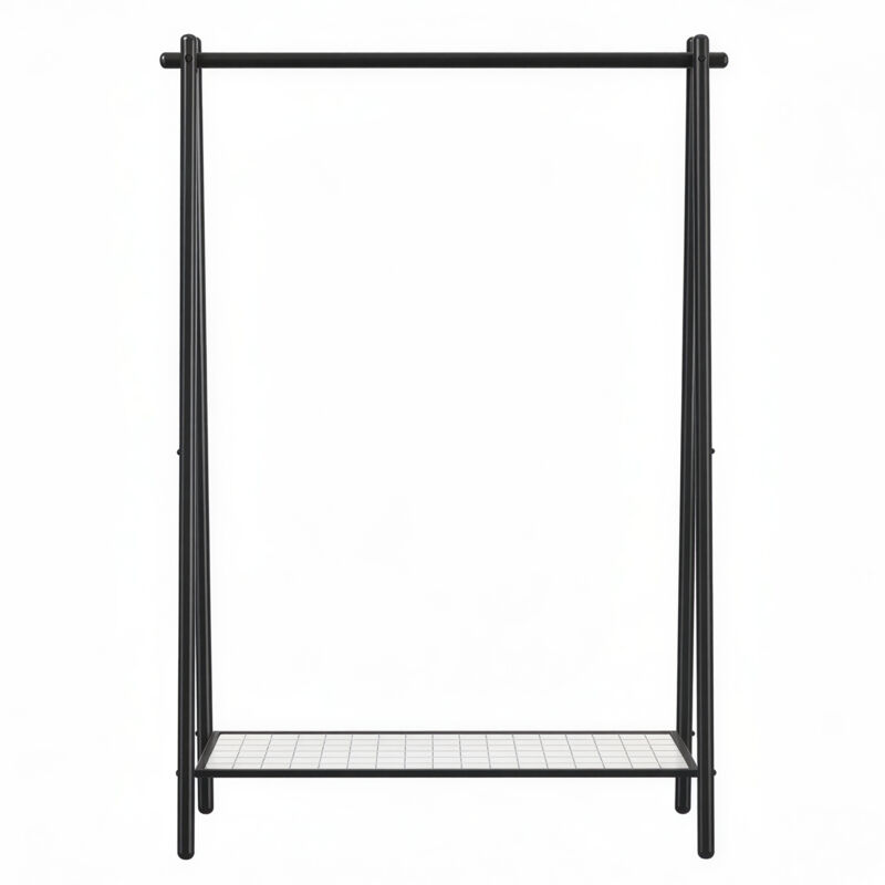 Portant à Vêtements, Structure en Acier, avec Barre de Suspension et Étagère, pour Chambre, Vestiaire, Buanderie, Noir