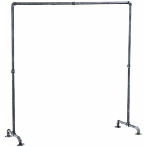 Portant à vêtements style industriel tubes métalliques argenté grande barre de suspension 55x150x150 cm 100009039
