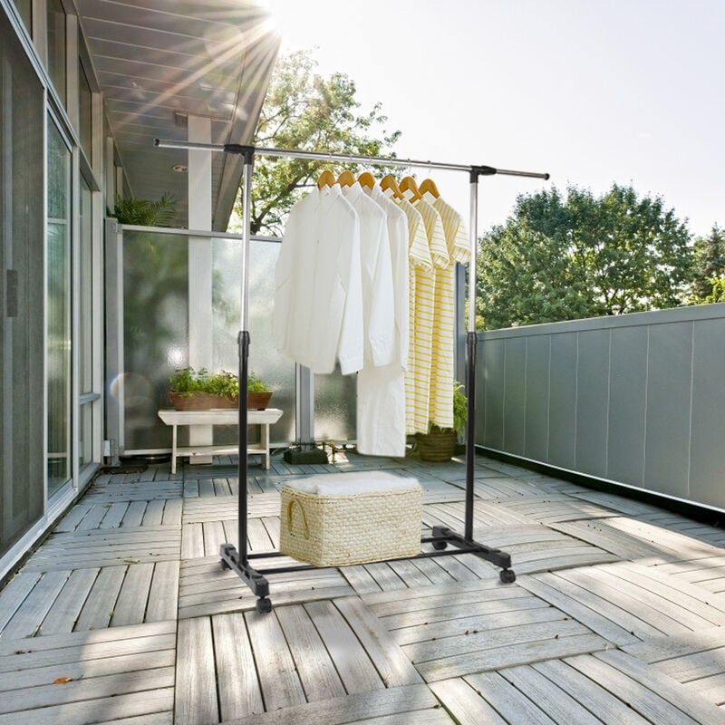 Portant à Vêtements sur roulettes Haloyo Porte-vêtements, Hauteur Réglable de 90 à 158 cm,chrome,Noir-argent