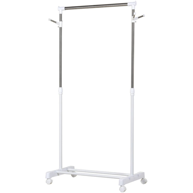 Portant à vêtements sur roulettes - hauteur réglable - 2 patères doubles - acier inox pp blanc