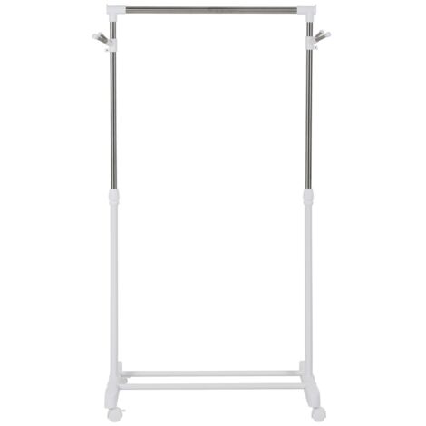 Portant à vêtements sur roulettes réglable en hauteur avec étagère inférieure et 4 roues, meuble mobile blanc pour chambre et entrée pratique