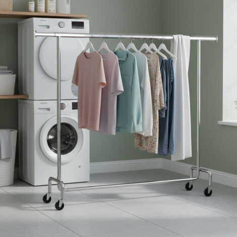 Portant à vêtements sur roulettes, tringle extensible, charge maximale 110 kg, argent