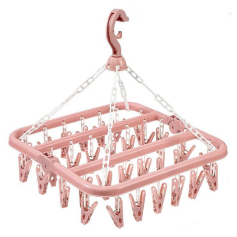 Portant à vêtements suspendu avec 32 pinces roses, résistant au vent, pour chaussettes/sous-vêtements