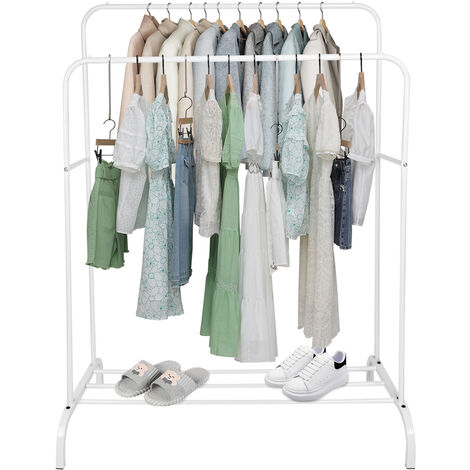 Portant à Vêtements,Porte Manteau,Cintre Tiges Double vec étagère de Rangement Chaussures blanc,11054145 cm