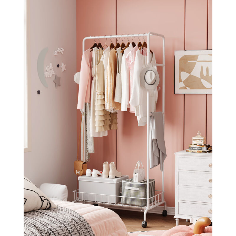 Portant à vêtements,Portemanteau, 60x35x155C,Penderie, Organisateur, en métal, avec étagère de Rangement, Charge 55 kg, Montage Facile, Blanc