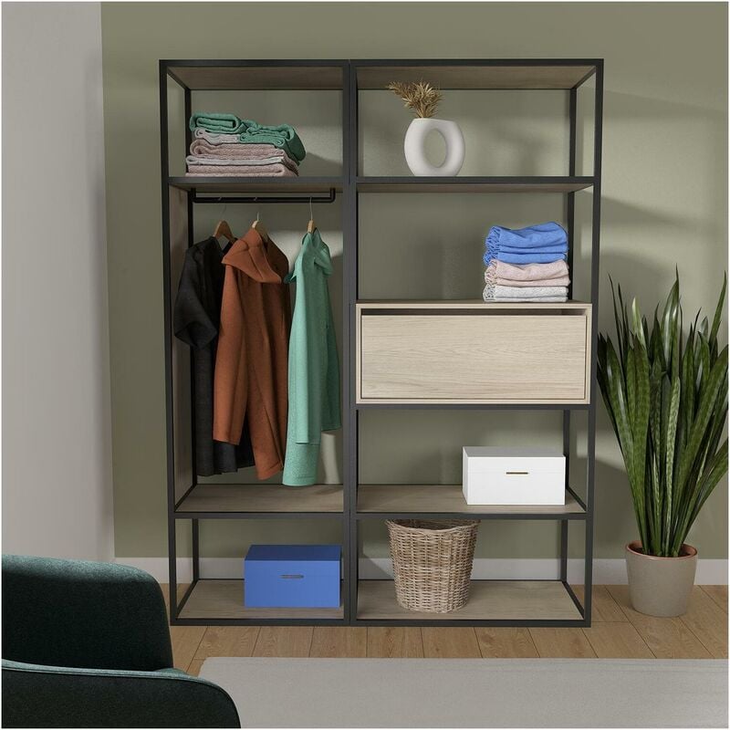 Portants vêtements bois et métal noir oslo - Lot de 2