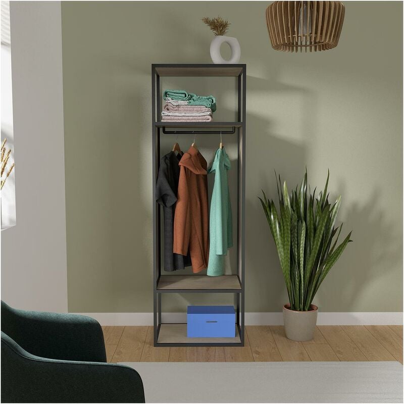 Portant vêtements bois et métal noir L60 x H184,5 cm oslo