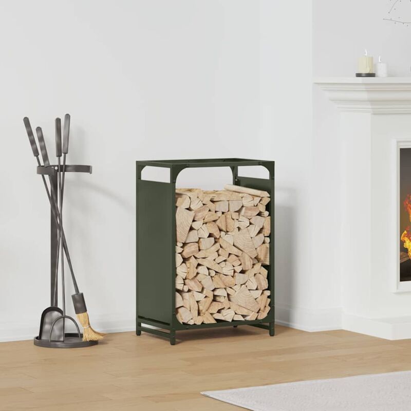Portant de bois chauffage vert olive 44x28x65 cm Vidaxl