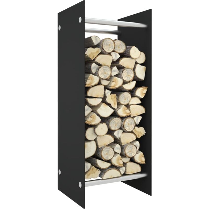 Portant de bois chauffage Porte bûches et range bûches intérieur Noir 40x35x100 cm Verre trempé 88002