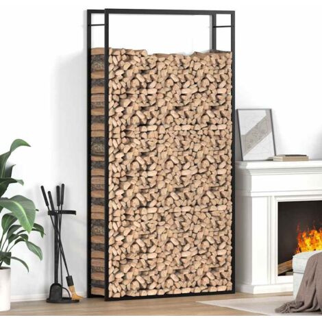 Portant de bois chauffage  Porte bûches et range bûches  Étagère pour bois de cheminée Noir mat 110x28x214 cm Acier KOL1430