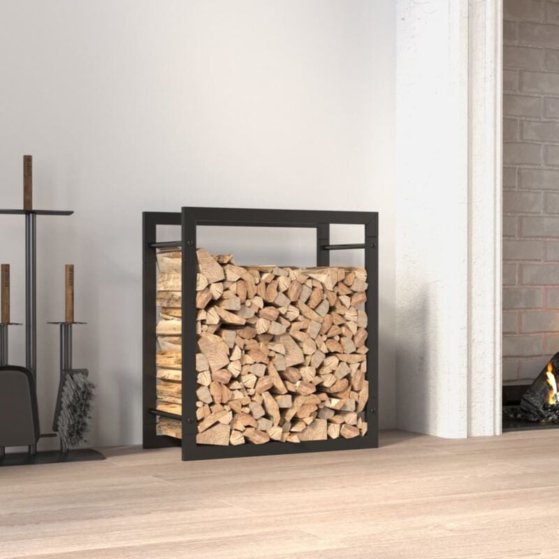 Portant de bois chauffage Porte bûches et range bûches Étagère pour bois de cheminée Noir mat 50x28x56 cm Acier KOL3134