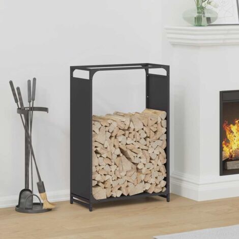 Portant de bois chauffage- Porte-bûches- Meuble pour range bûches noir 60x28x90 cm acier laminé à froid 978623