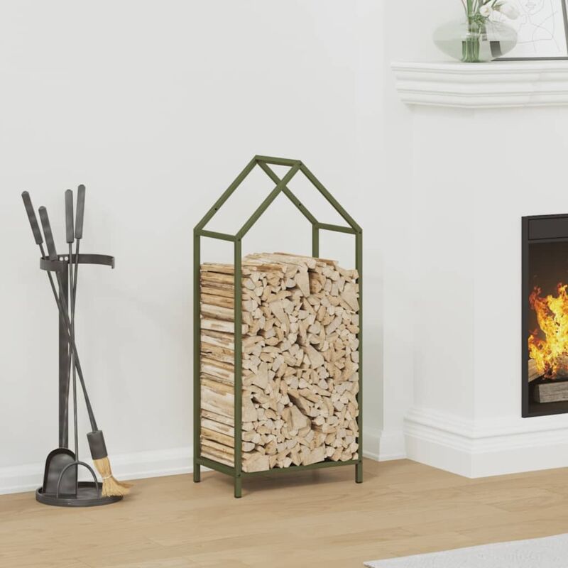 Portant de bois chauffage- Porte-bûches- Meuble pour range bûches vert olive 40x25x90 cm 657575
