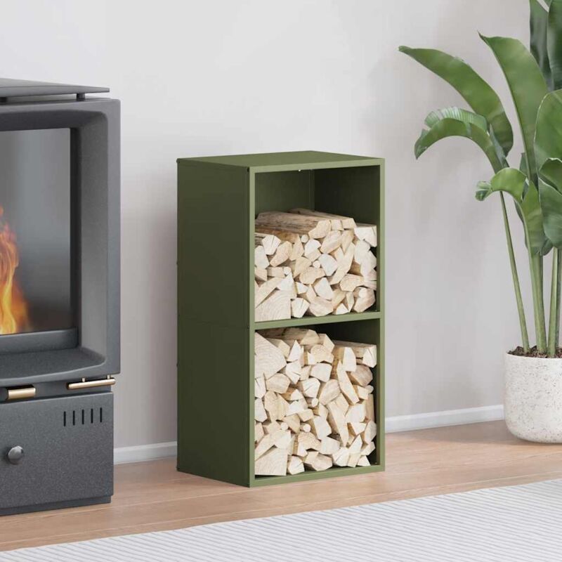 Portant de bois chauffage- Porte-bûches- Meuble pour range bûches vert olive 40x30x75 cm 951284
