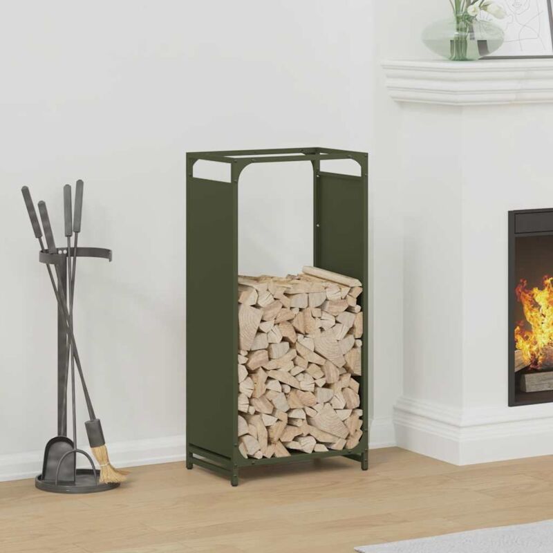 Portant de bois chauffage- Porte-bûches- Meuble pour range bûches vert olive 44x28x90 cm 904588