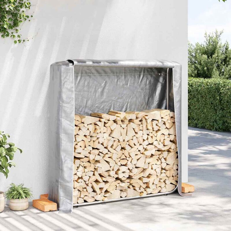 Portant de bois de chauffage et housse de pluie acier galvanisé - Vidaxl