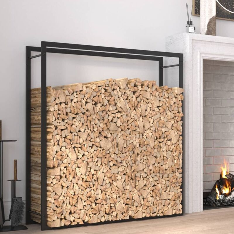 Portalegna Nero Opaco 110x28x116 Cm In Acciaio - Vidaxl