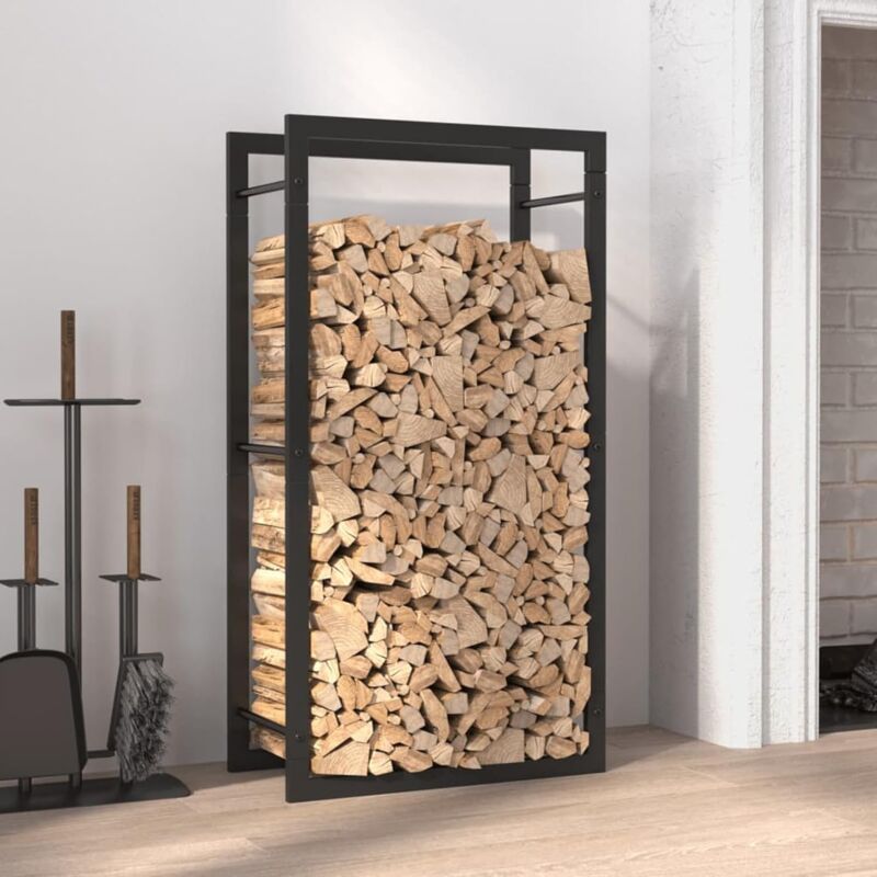 Portant de Bois de Chauffage Noir Mat 50x28x94 cm Acier