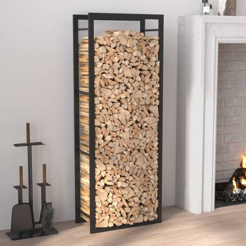 Portant de bois de chauffage Porte bûches et range bûches Noir mat 50x28x132 cm Acier 93168