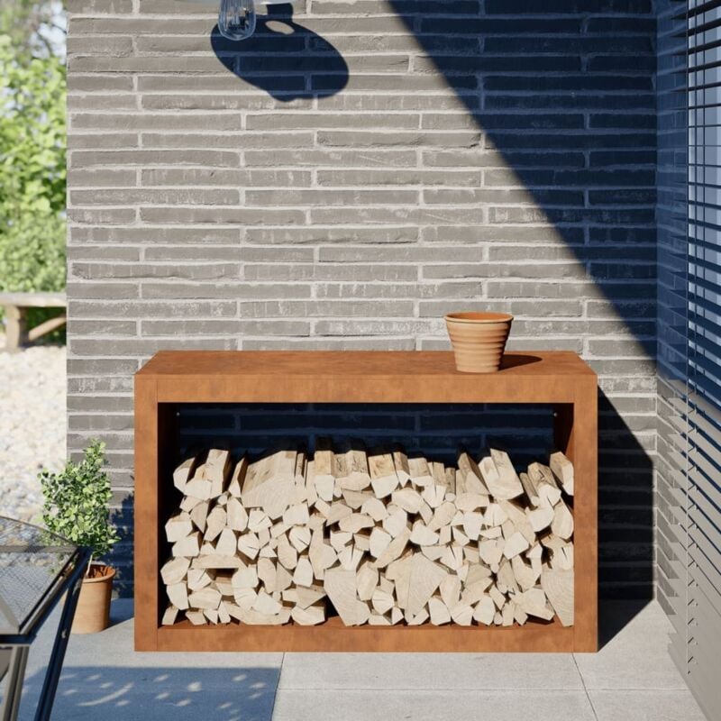 Portant de bois de chauffage Porte-bûches Range bûches extérieur 100x40x60 cm acier corten CFW92290