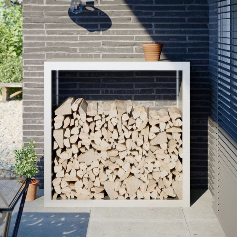 Portant de bois de chauffage Porte-bûches Range bûches extérieur blanc 100x40x100 cm acier CFW15484