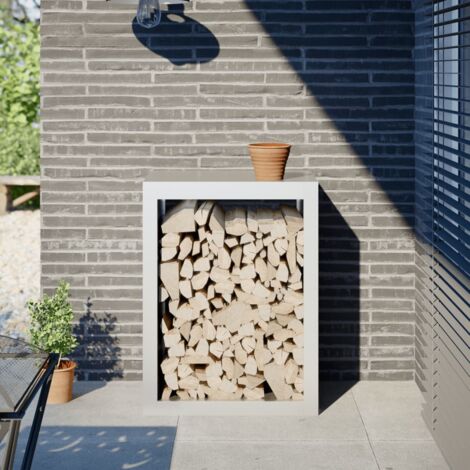 Portant de bois de chauffage  Porte-bûches  Range bûches extérieur blanc 60x40x80 cm acier CFW96183