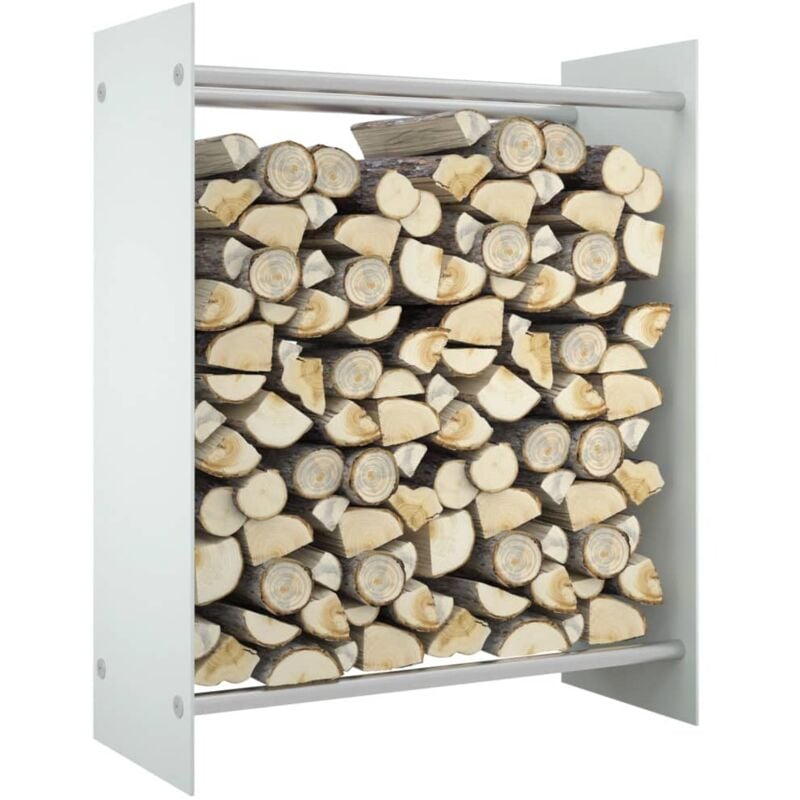 Design In - Portant de bois de chauffage Porte-bûches Range bûches extérieur Blanc 80x35x100 cm Verre trempé CVW90223