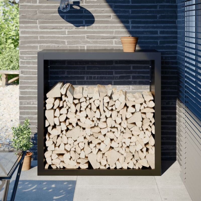 Portant de bois de chauffage Porte-bûches Range bûches extérieur noir 100x40x100 cm acier CFW52690