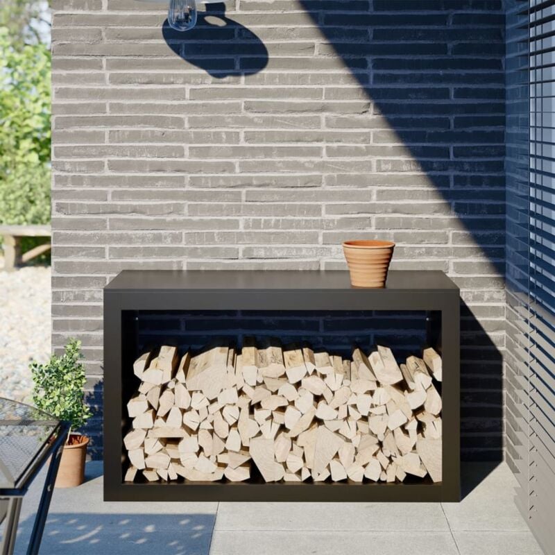 Portant de bois de chauffage Porte-bûches Range bûches extérieur noir 100x40x60 cm acier CFW10311
