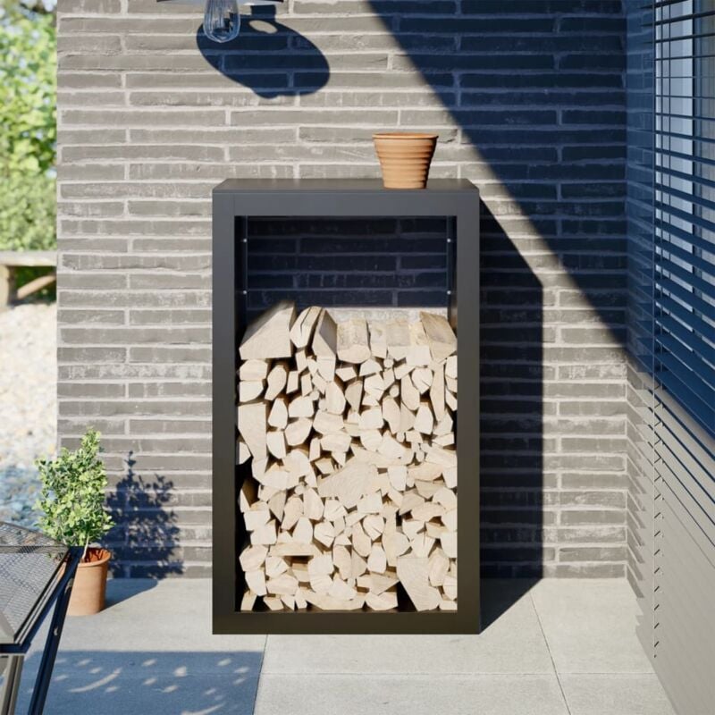Portant de bois de chauffage Porte-bûches Range bûches extérieur noir 60x40x100 cm acier CFW88400