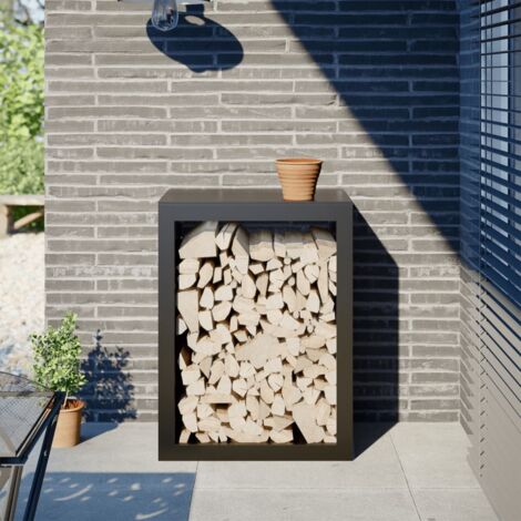 Portant de bois de chauffage  Porte-bûches  Range bûches extérieur noir 60x40x80 cm acier CFW45166