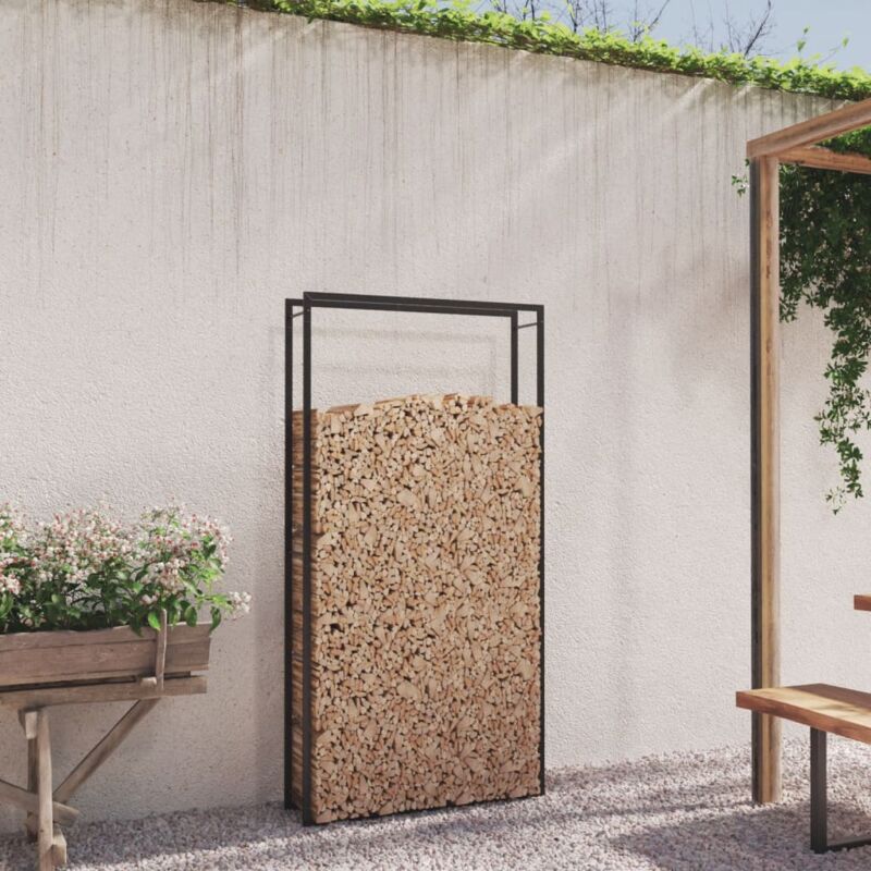Portant de bois de chauffage Porte-bûches Range bûches extérieur Noir mat 110x28x214 cm Acier CVW39154