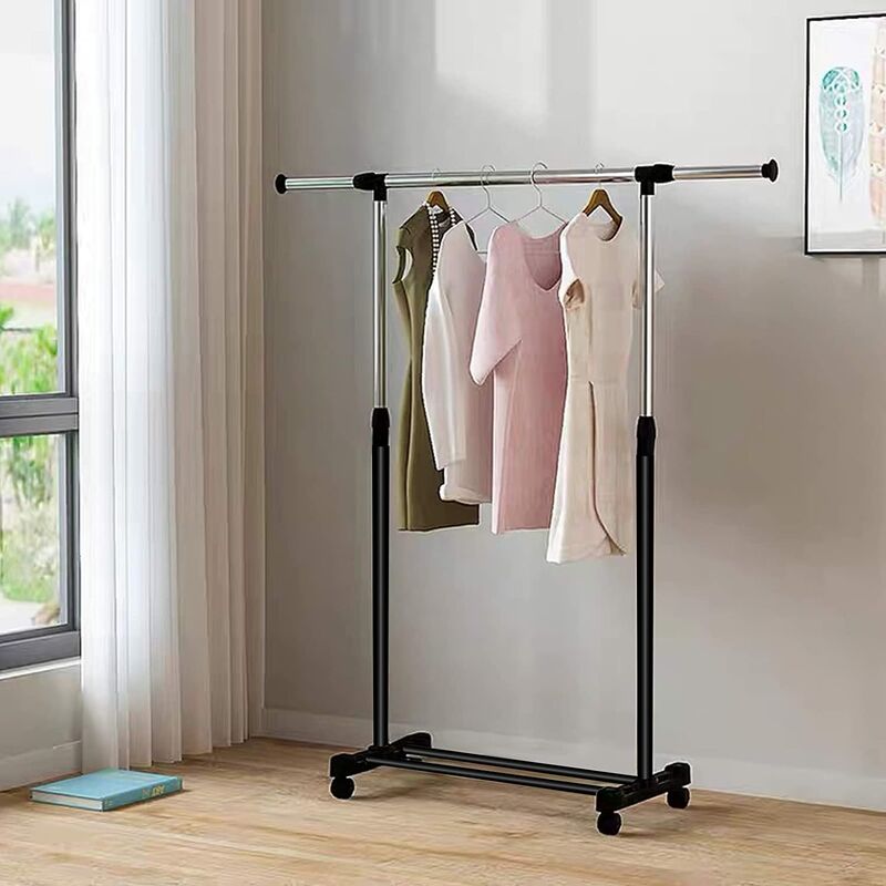 Portant de vêtement en acier inoxydable réglable avec roulettes set