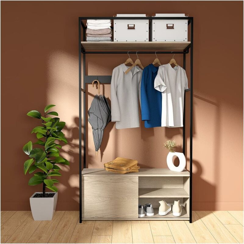 Mob-in - Portant d'entrée en bois et métal noir L110 x H200 cm june