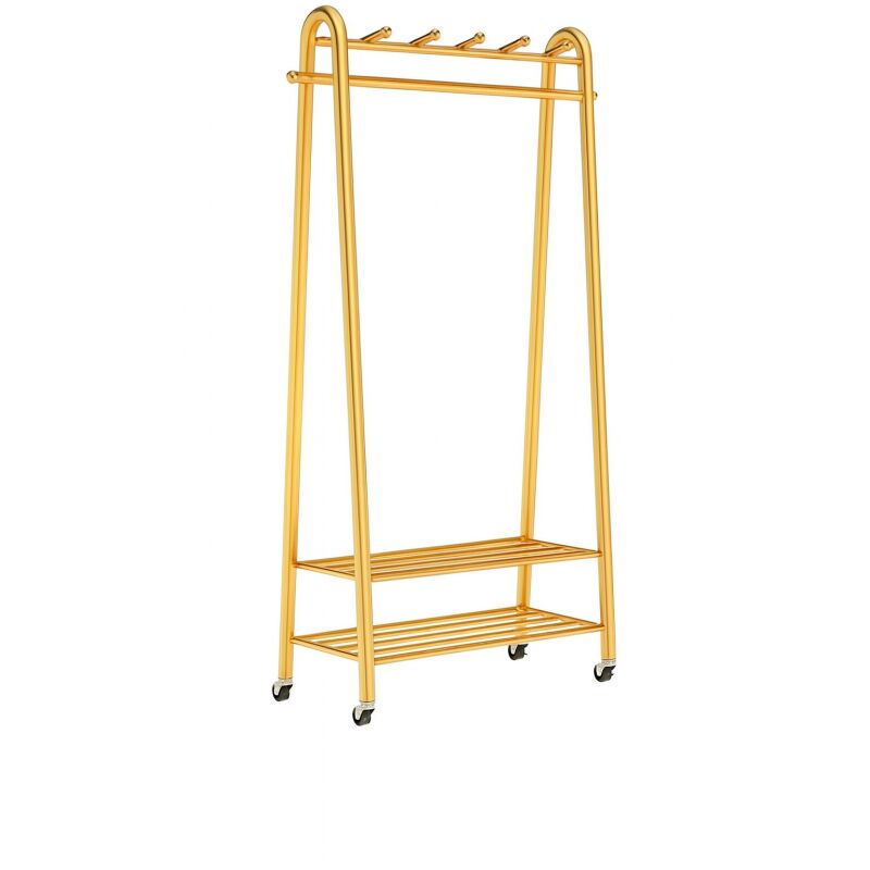 Portant en métal doré à roulettes - l 80 x h 166 x p 36 cm - Support d'entrée et accueil multi fonctions - Livraison gratuite