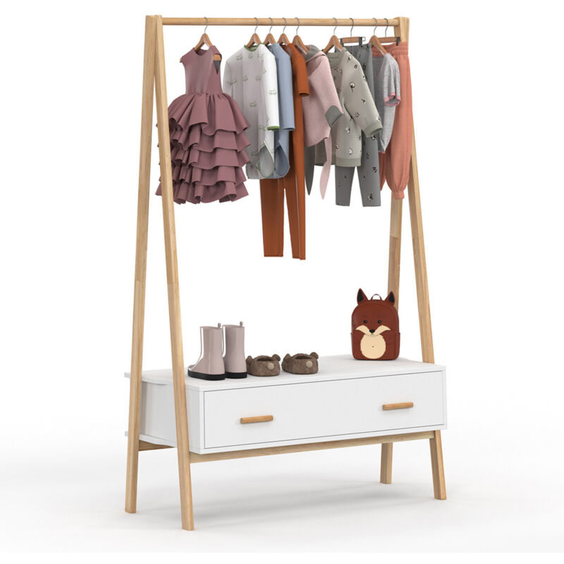 Portant enfant tipi avec 1 porte blanc et bois 130 cm